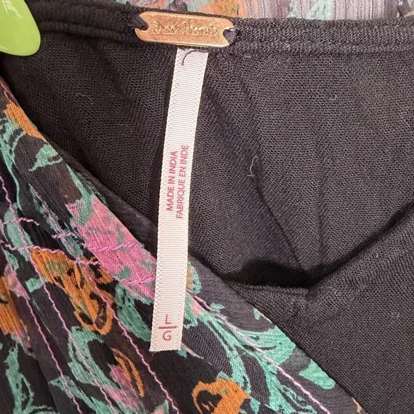 Free People See it Through Maxi Black Combo Large Long Sleeve Boho Flowy Tiered - Picture 6 of 11